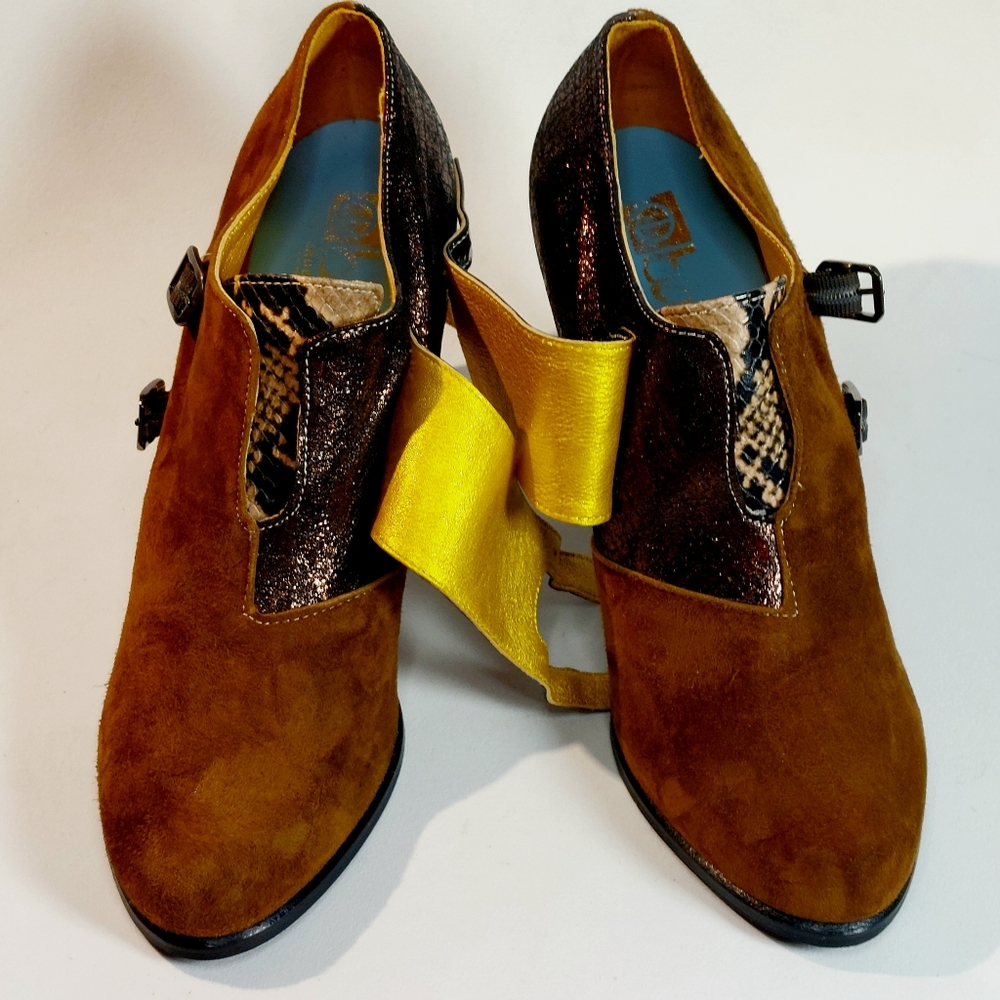 Ebarrito rust suede patent monkstrap heeled ankle boots, EU41, new in box